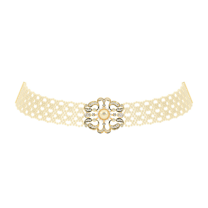 Imperial Floral Filigree 925 Silver 18k Gold Plated Pearl-Centered Choker