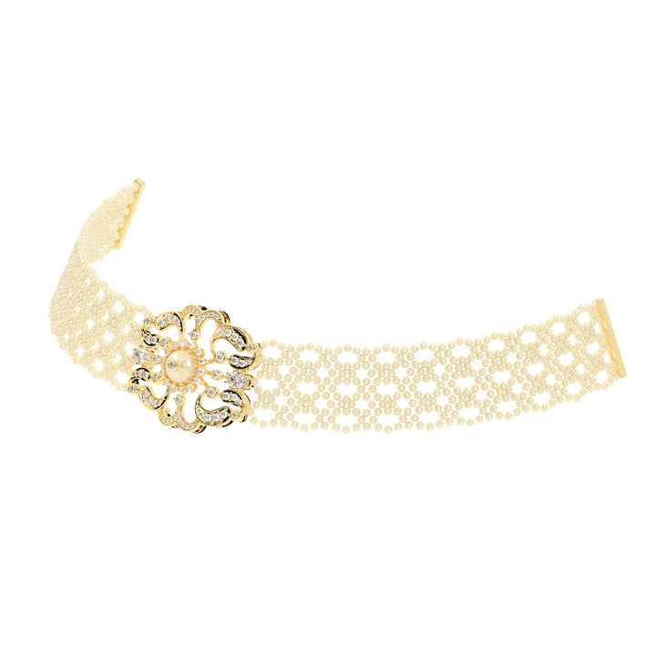 Imperial Floral Filigree 925 Silver 18k Gold Plated Pearl-Centered Choker