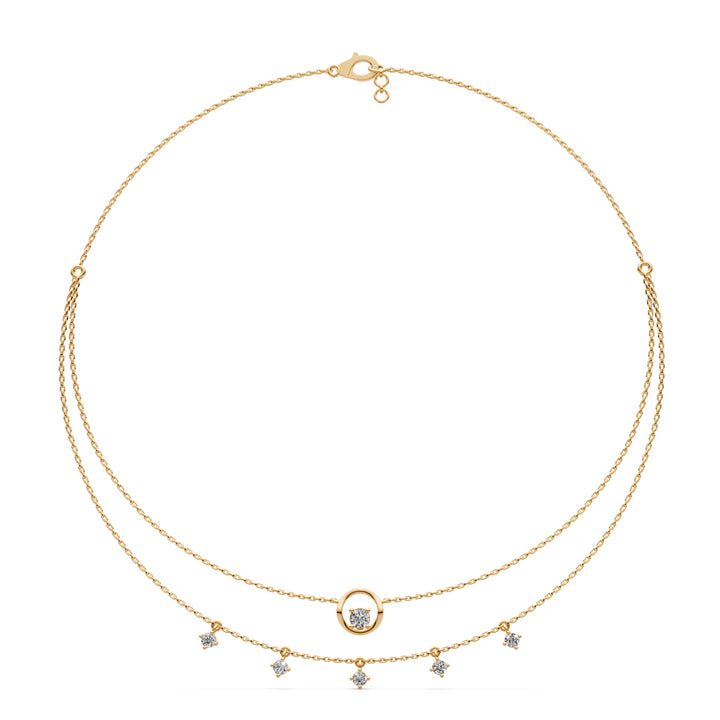 Celestial Double-Layered 925 Silver 18k Gold Plated Solitaire Droplet Necklace