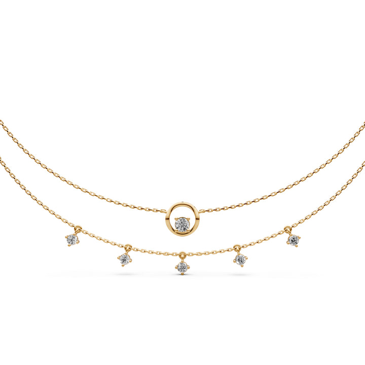 Celestial Double-Layered 925 Silver 18k Gold Plated Solitaire Droplet Necklace