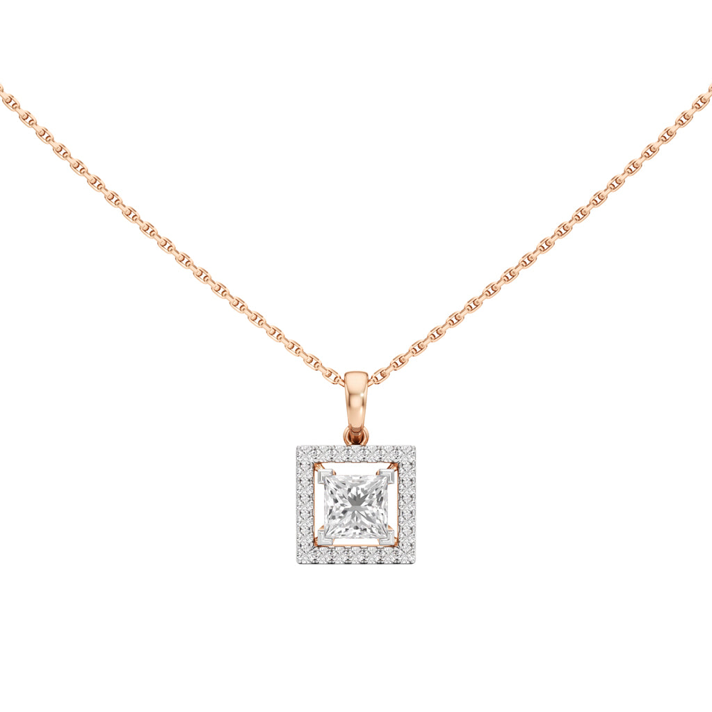 Ginevra Princess Cut Halo Pendant