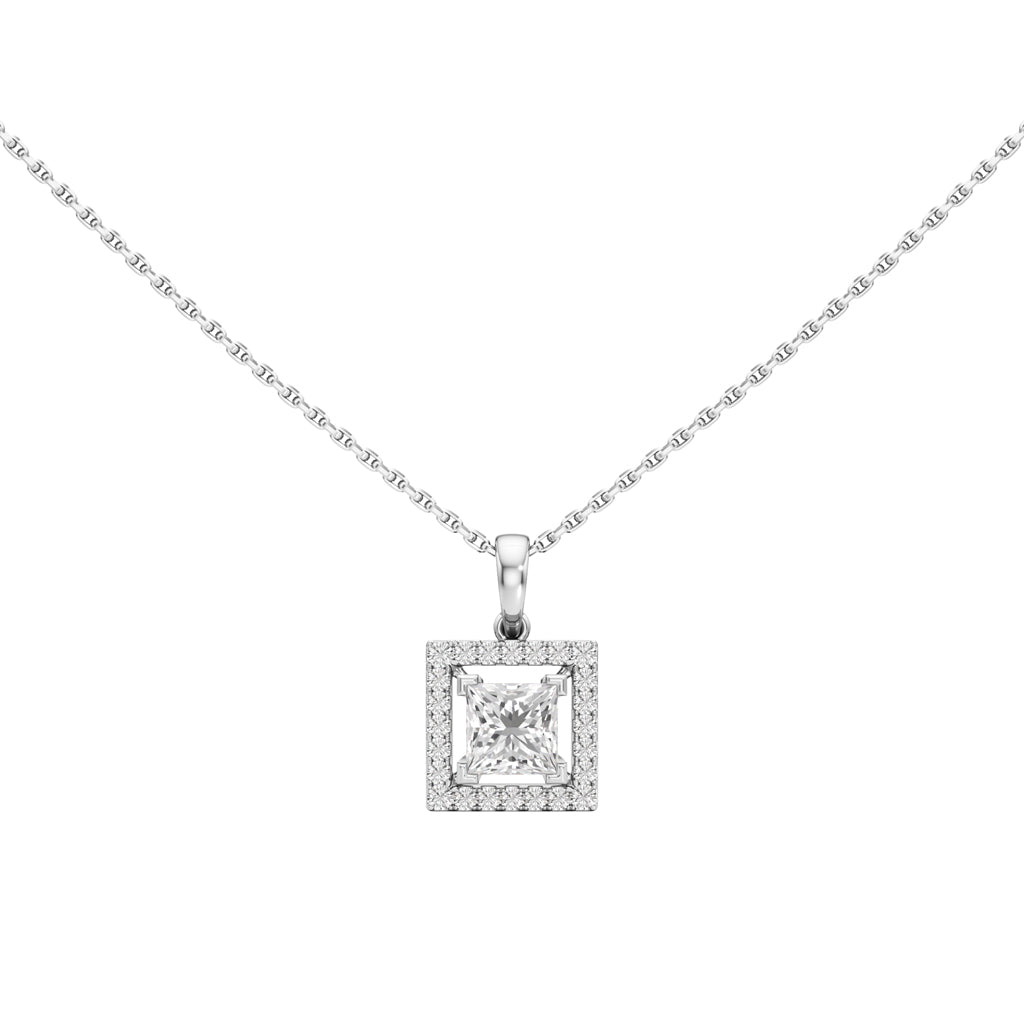 Ginevra Princess Cut Halo Pendant