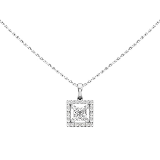 Ginevra Princess Cut Halo Pendant