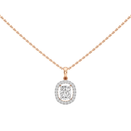 Helio 1Ct Four Prong Cushion Cut Halo Pendant