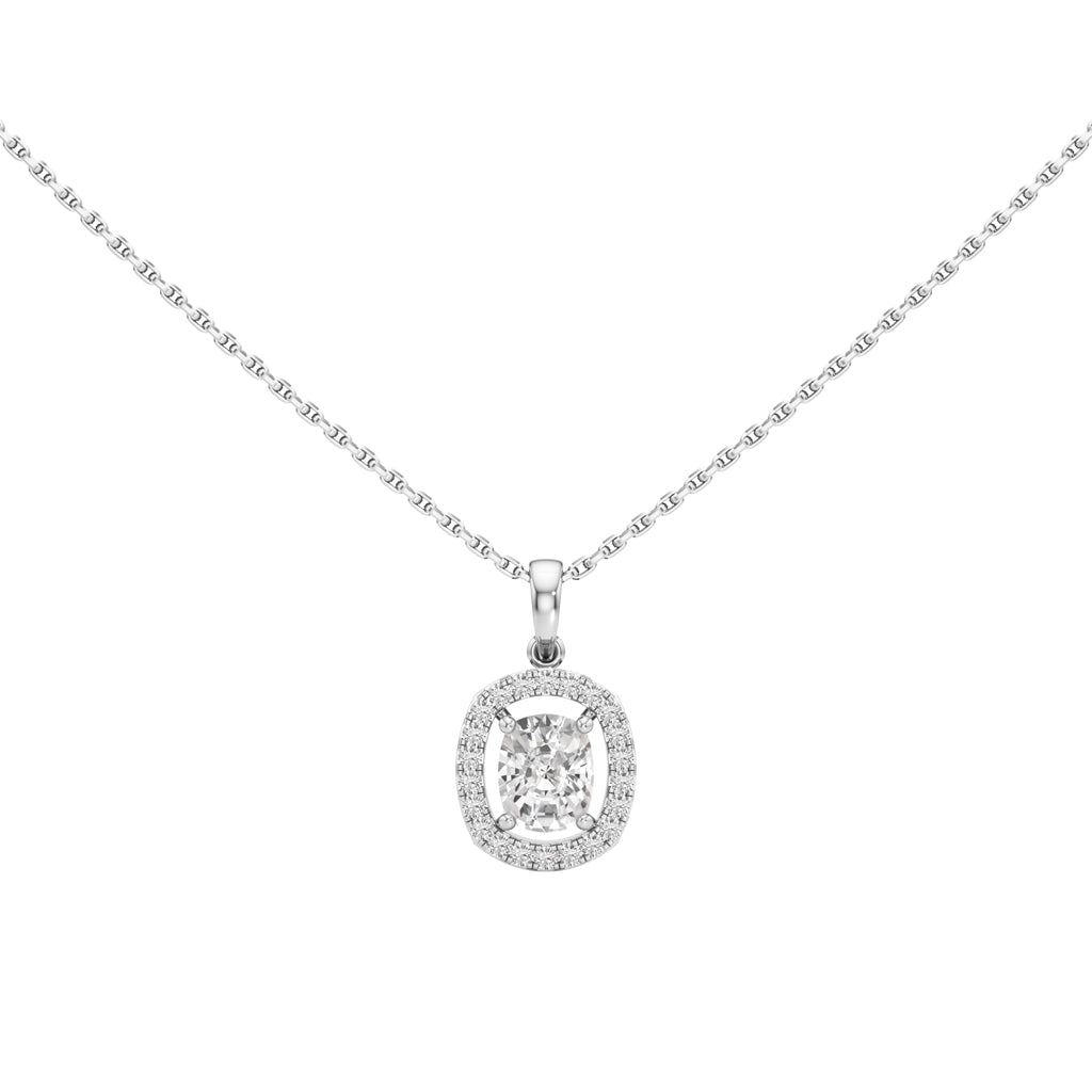 Helio 1Ct Four Prong Cushion Cut Halo Pendant