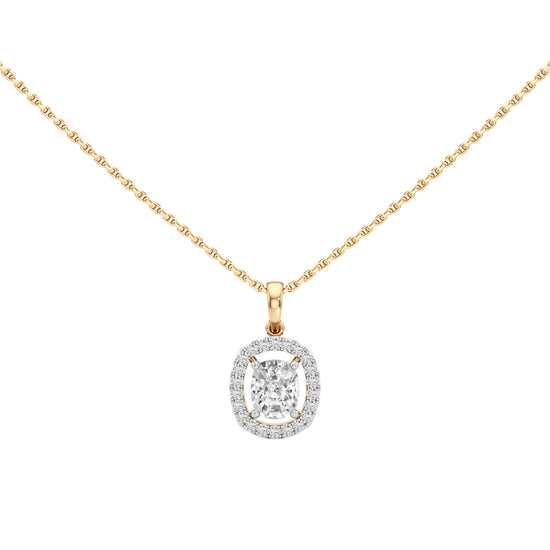 Helio 1Ct Four Prong Cushion Cut Halo Pendant