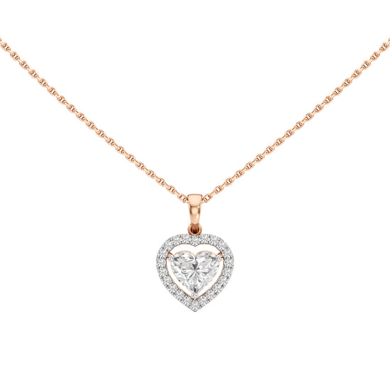 Alure 1.5Ct Three Prong Heart Cut Halo Pendant