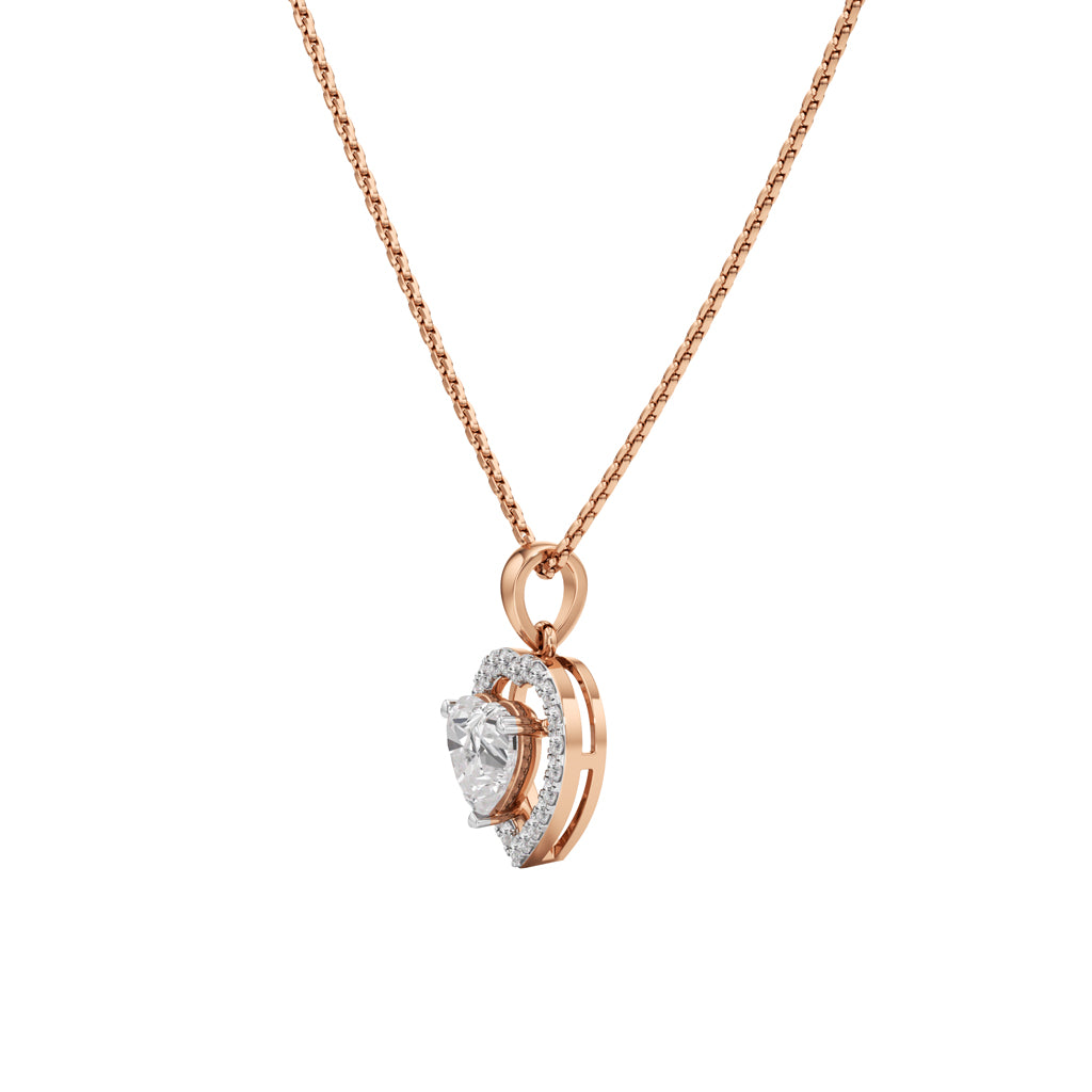 Alure 1.5Ct Three Prong Heart Cut Halo Pendant