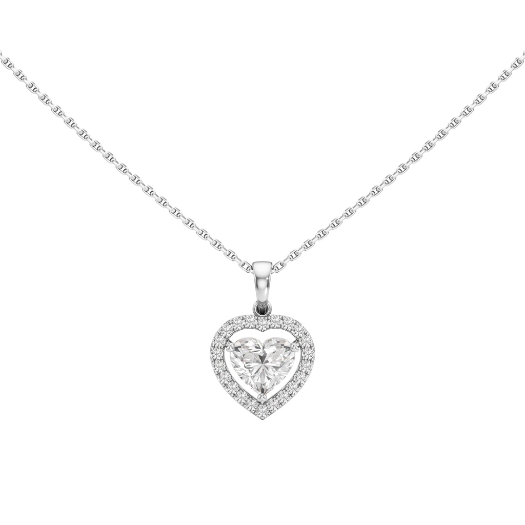 Alure 1.5Ct Three Prong Heart Cut Halo Pendant