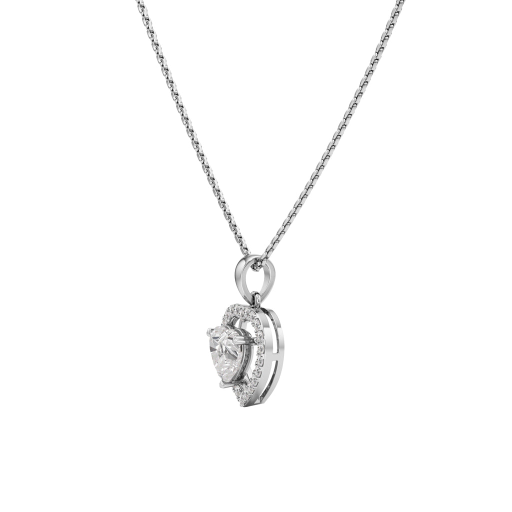 Alure 1.5Ct Three Prong Heart Cut Halo Pendant