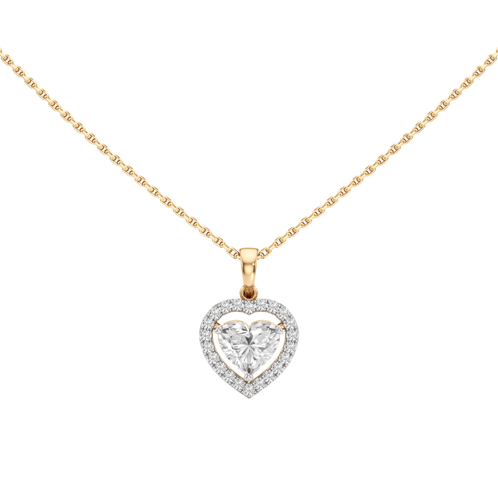 Alure 1.5Ct Three Prong Heart Cut Halo Pendant