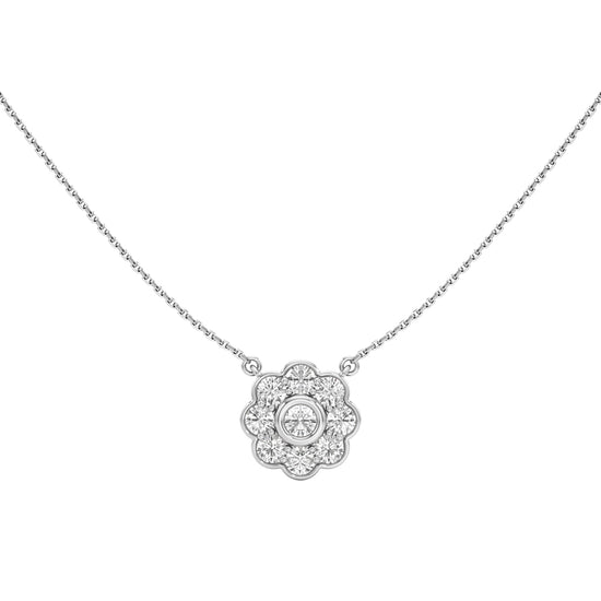 Haloia 0.75Ct Floral Round Cut Halo Pendant