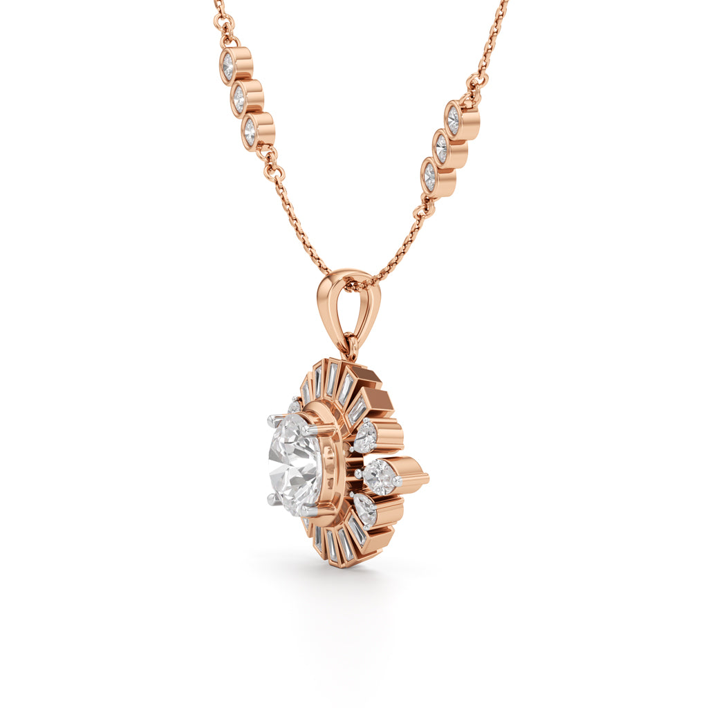 4.75Ct Round Shape Gold Halo Pendant