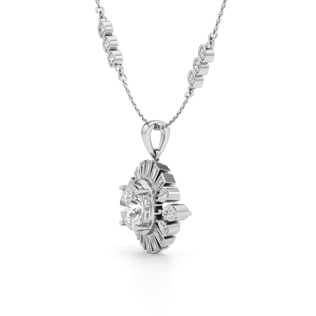 4.75Ct Round Shape Gold Halo Pendant