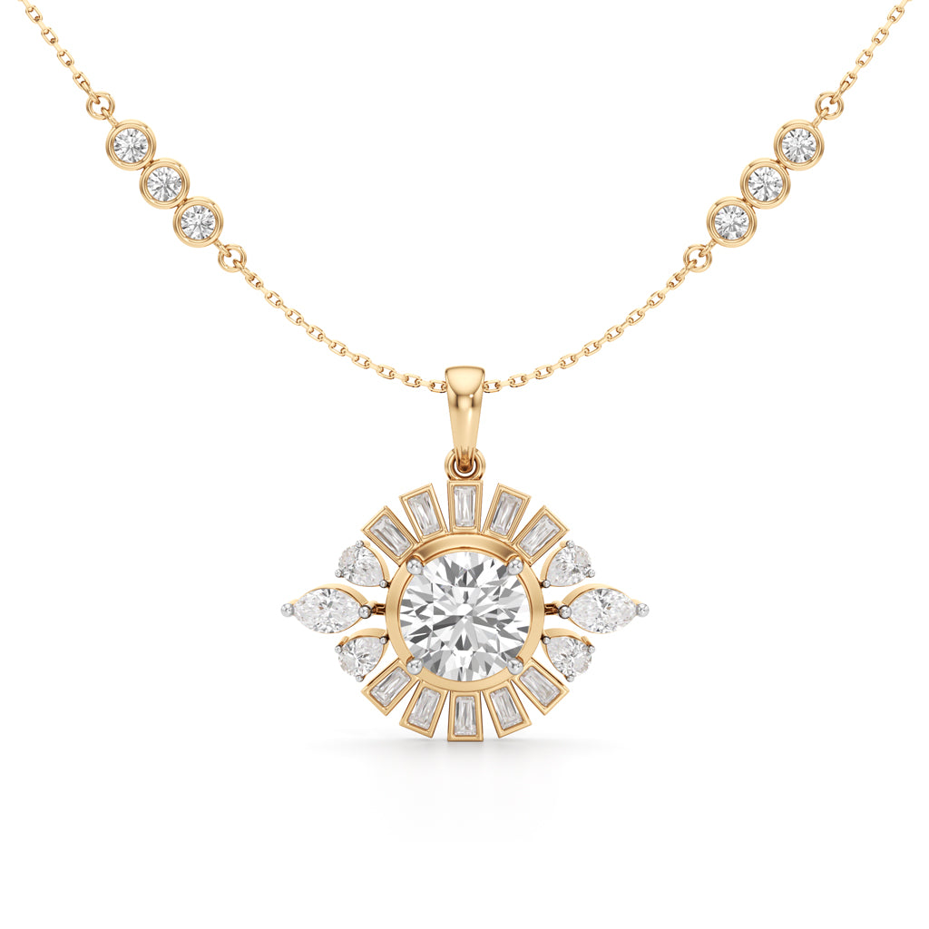 4.75Ct Round Shape Gold Halo Pendant