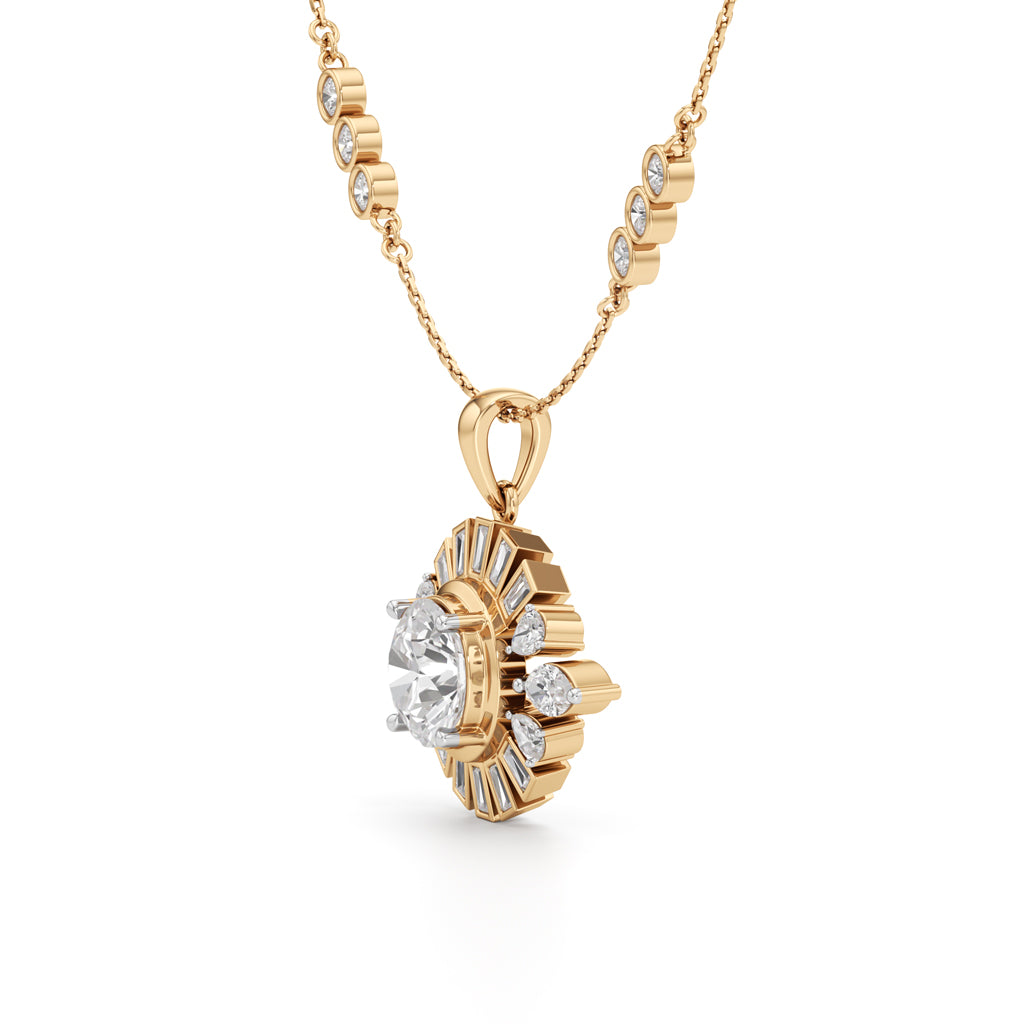 4.75Ct Round Shape Gold Halo Pendant