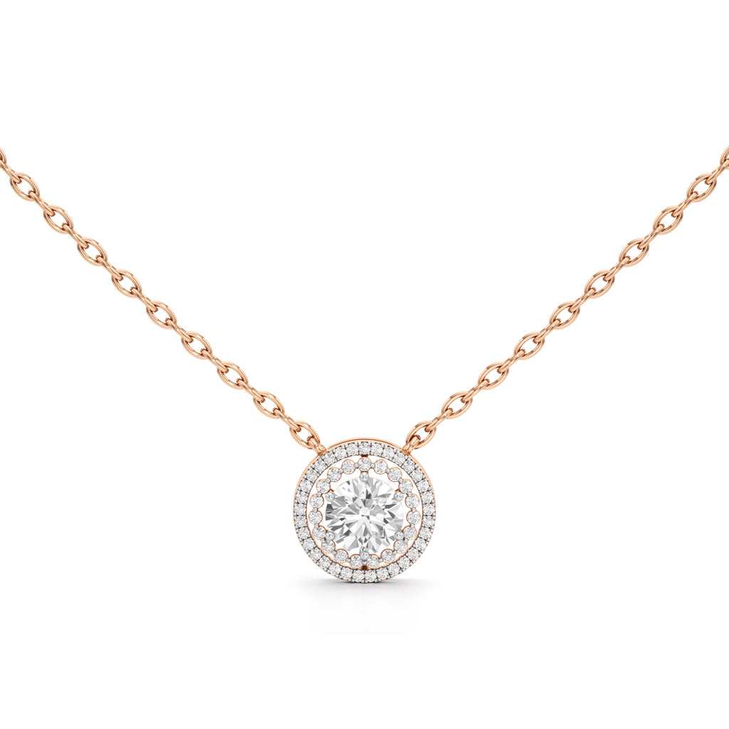 Aurora Halo Round Diamond Pendant Necklace