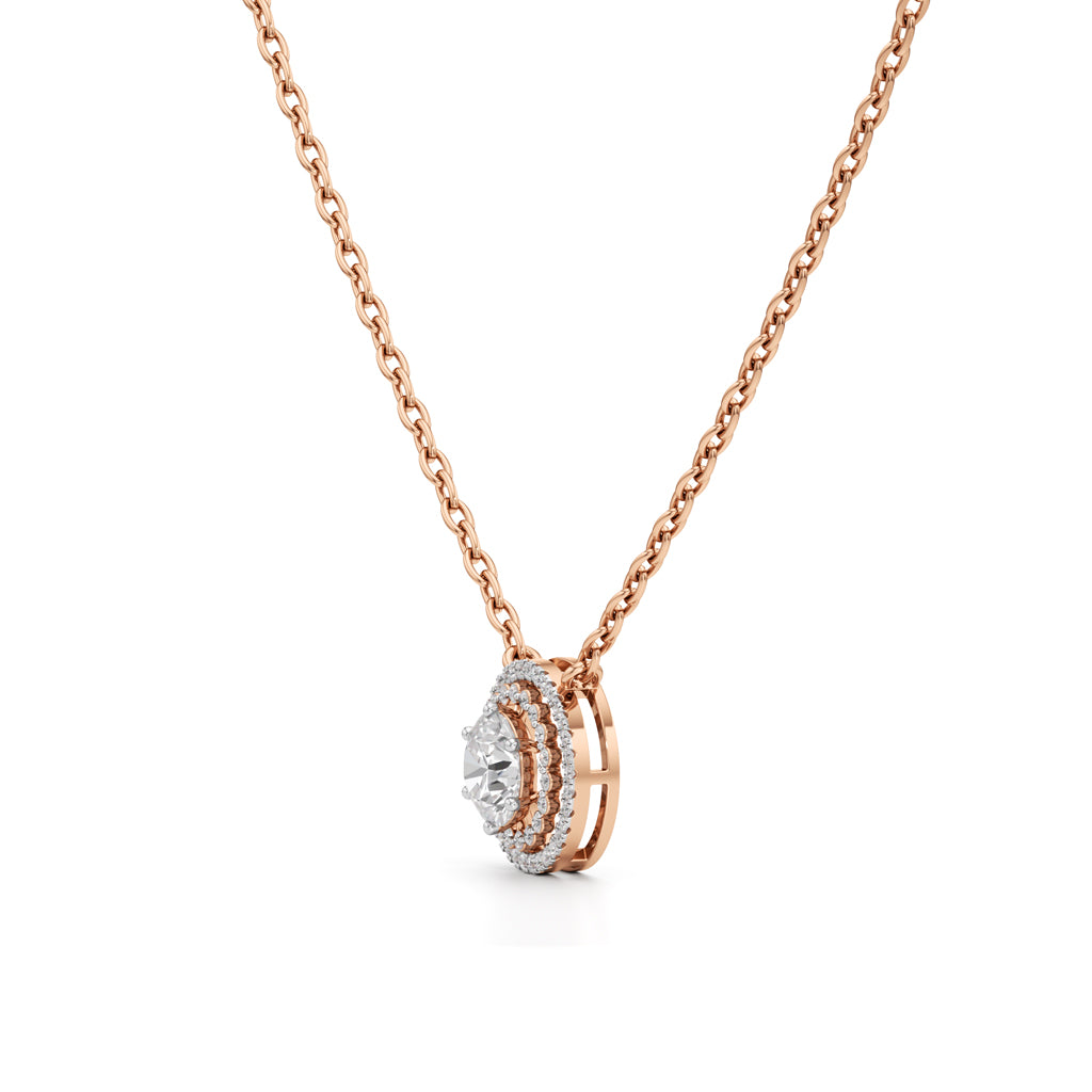 Aurora Halo Round Diamond Pendant Necklace