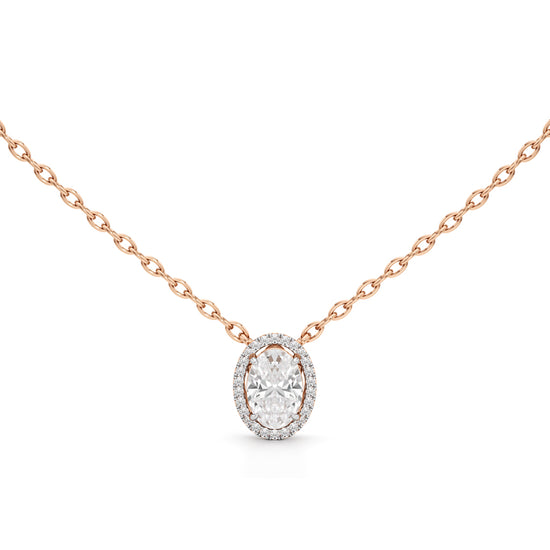 Celeste Oval Halo Diamond Pendant Necklace