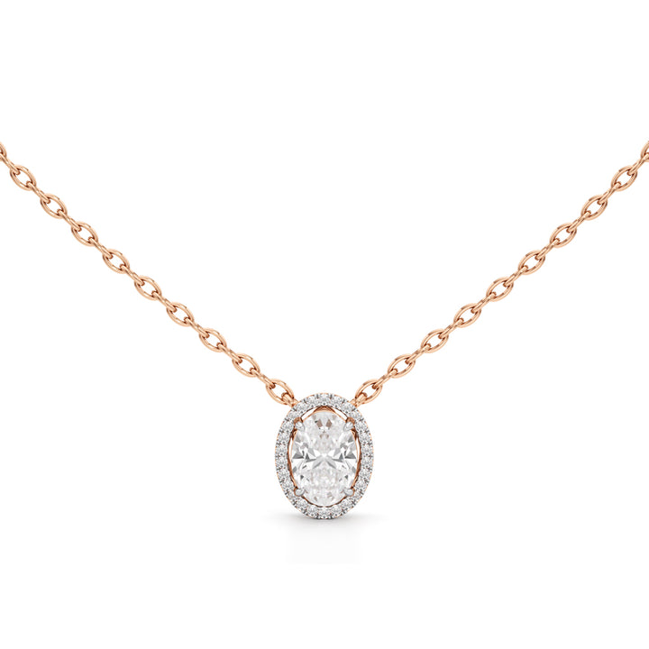 Celeste Oval Halo Diamond Pendant Necklace