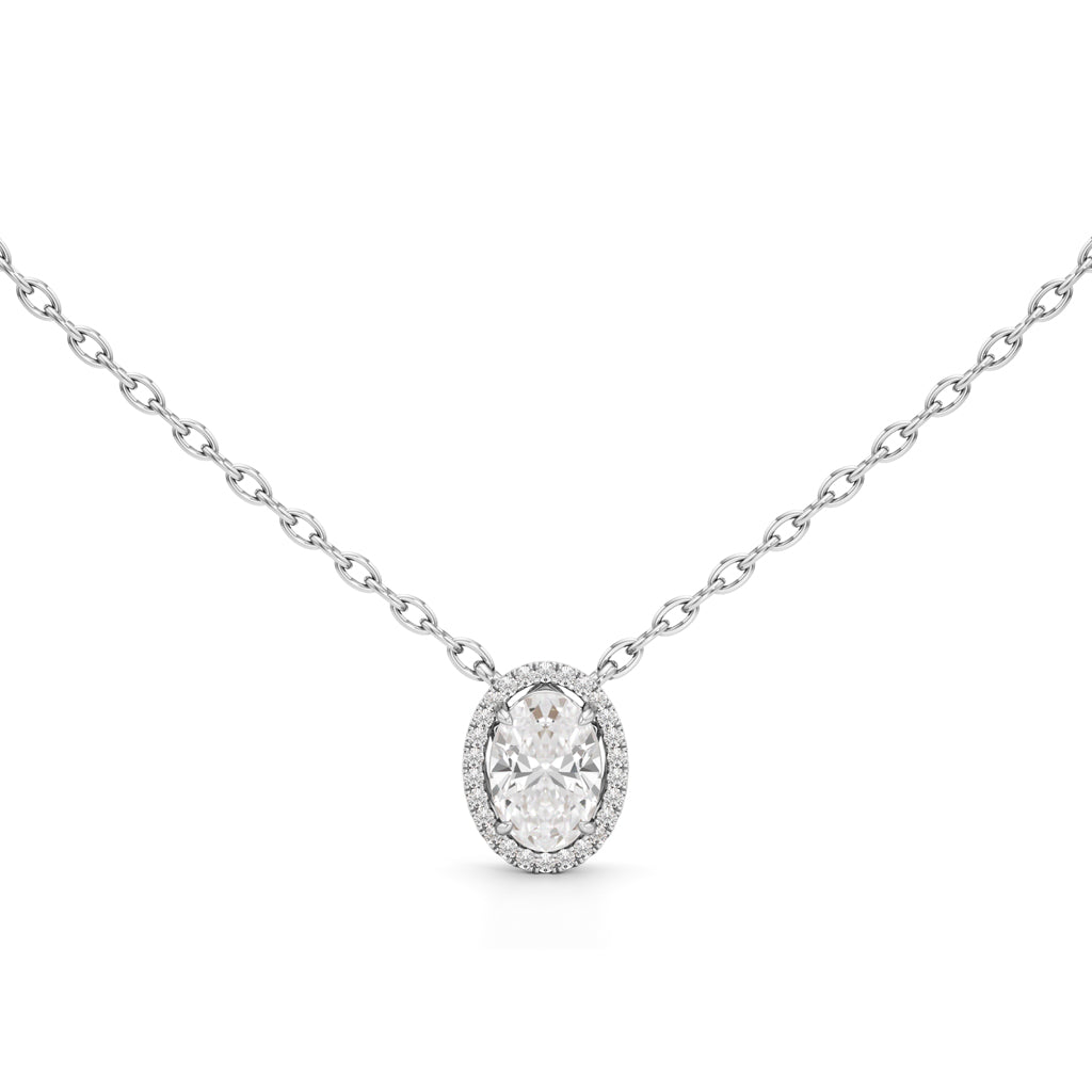 Celeste Oval Halo Diamond Pendant Necklace