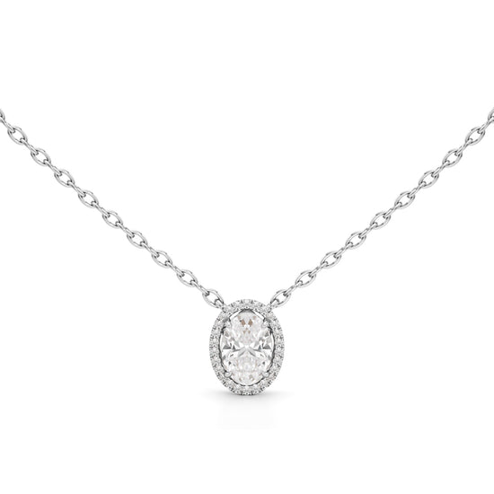 Celeste Oval Halo Diamond Pendant Necklace