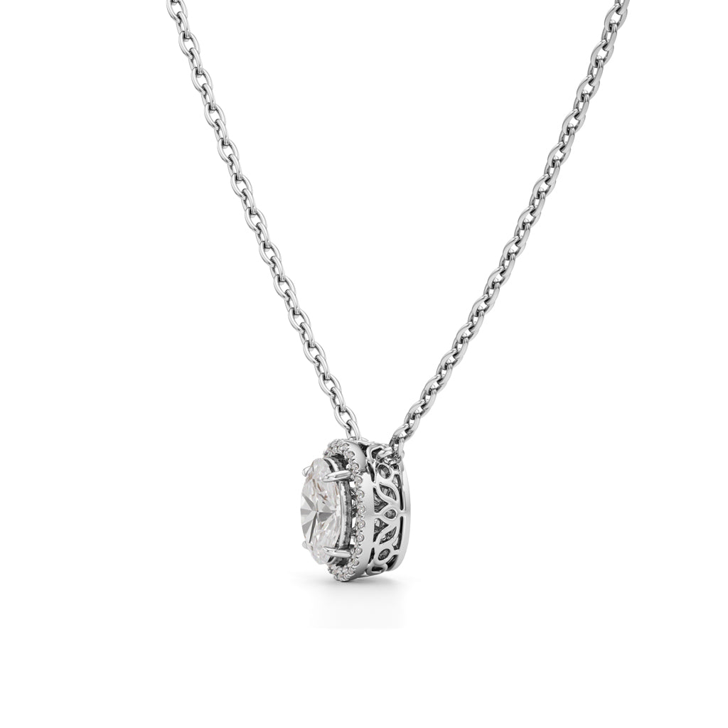 Celeste Oval Halo Diamond Pendant Necklace