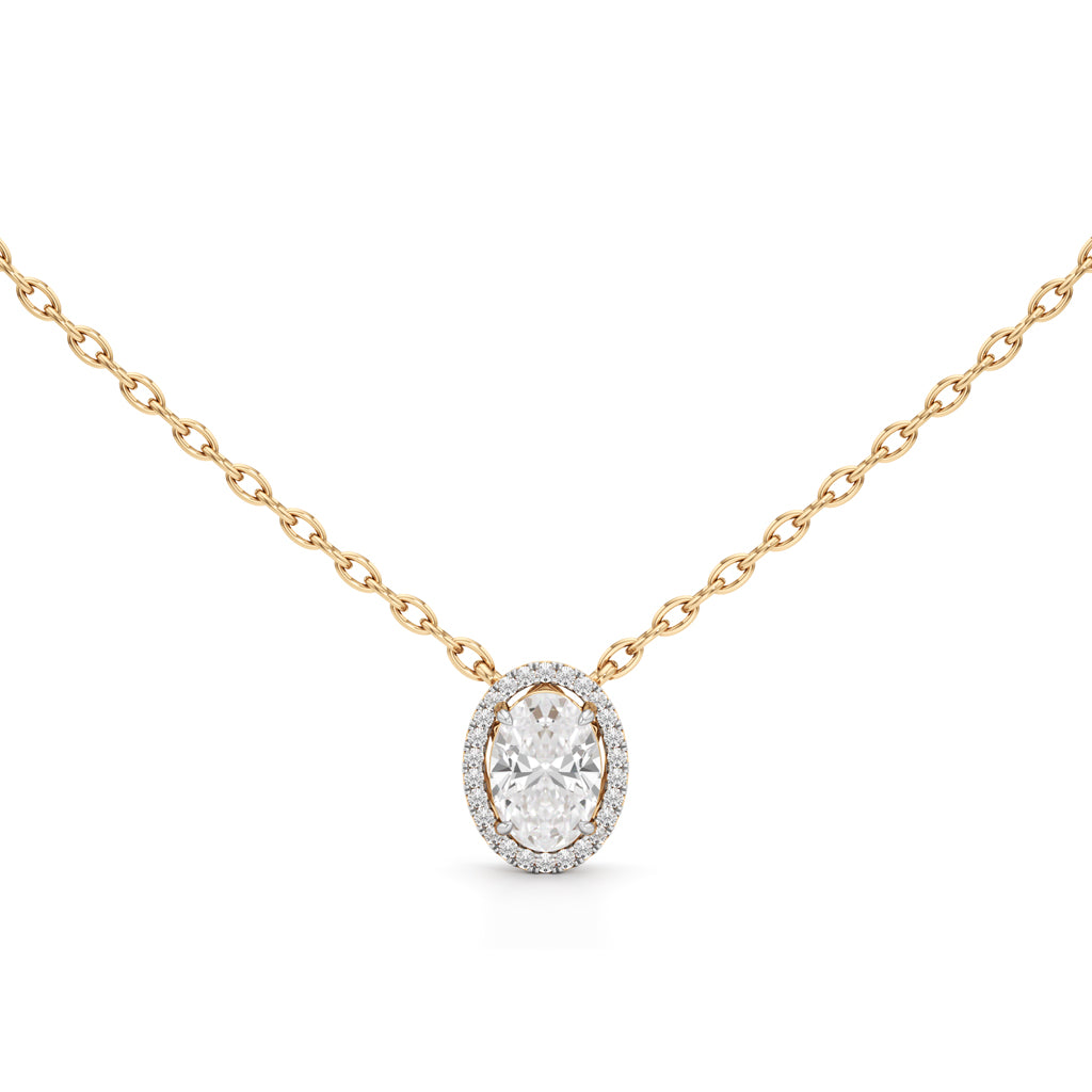 Celeste Oval Halo Diamond Pendant Necklace