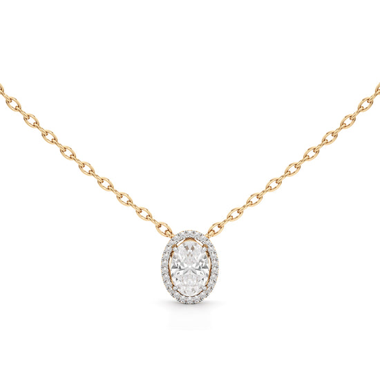 Celeste Oval Halo Diamond Pendant Necklace