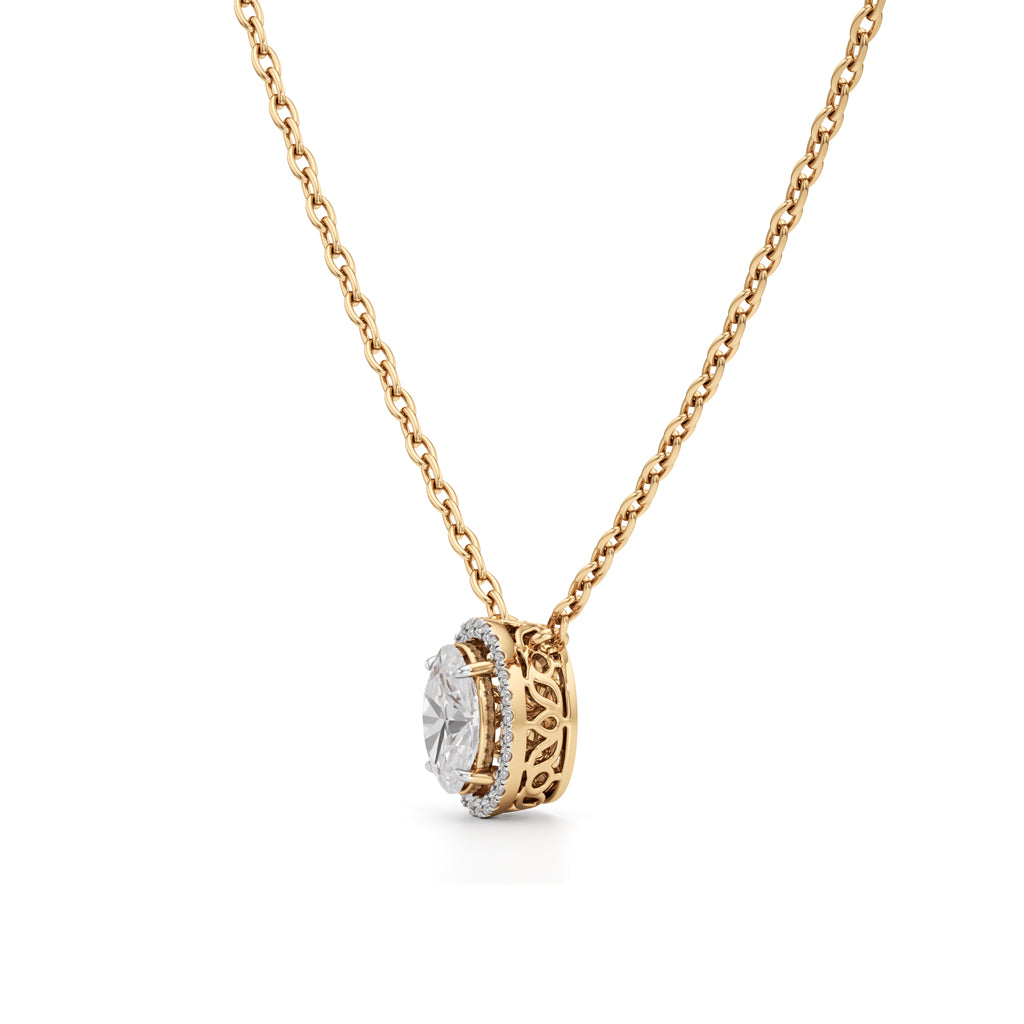 Celeste Oval Halo Diamond Pendant Necklace
