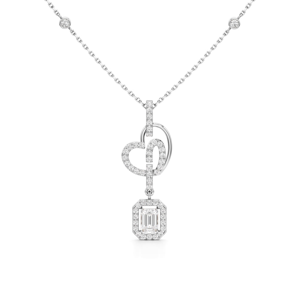 Celestine Linked Heart & Emerald-Cut Diamond Necklace