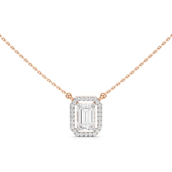 Regalia Emerald-Cut Halo Pendant Necklace