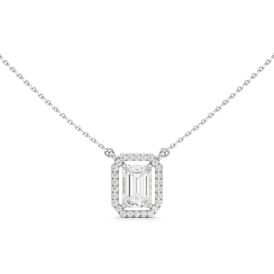 Regalia Emerald-Cut Halo Pendant Necklace