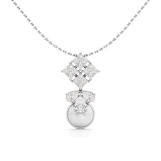 Lunaria Diamond & Pearl Drop Pendant Necklace