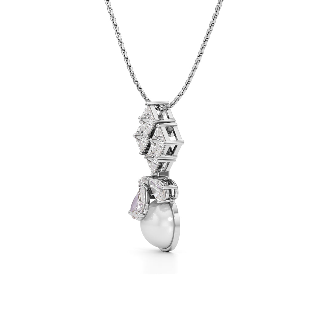Lunaria Diamond & Pearl Drop Pendant Necklace