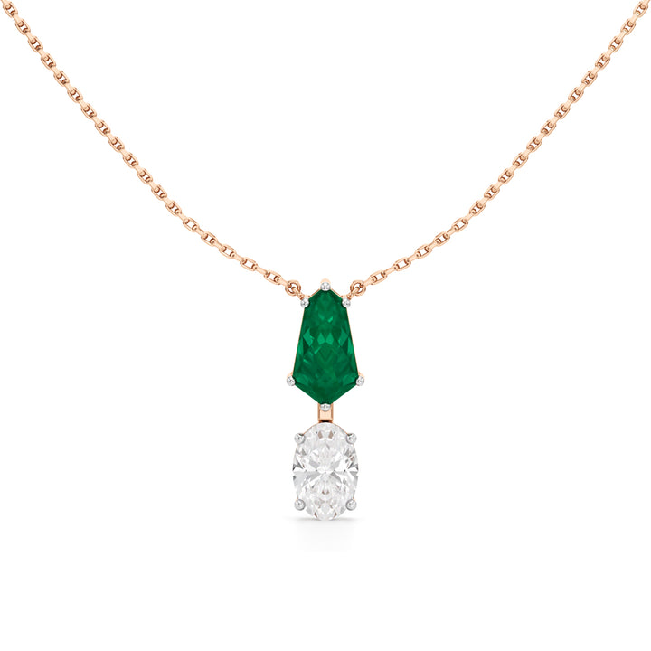 Esmeria Emerald & Oval Diamond Drop Pendant Necklace