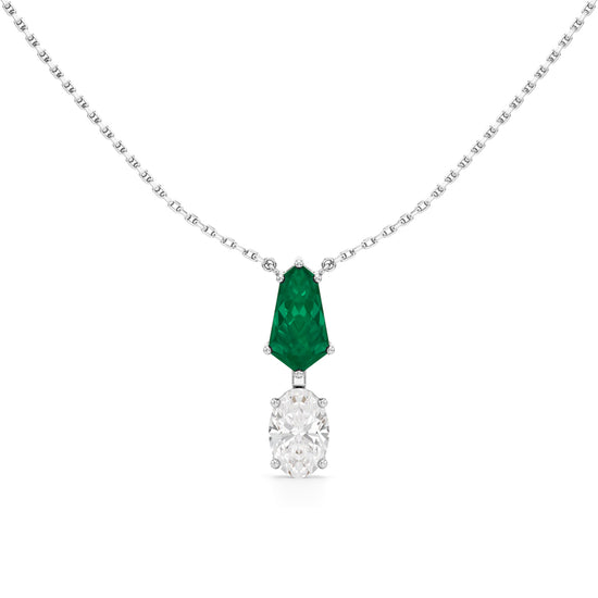 Esmeria Emerald & Oval Diamond Drop Pendant Necklace