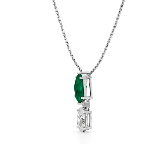 Esmeria Emerald & Oval Diamond Drop Pendant Necklace