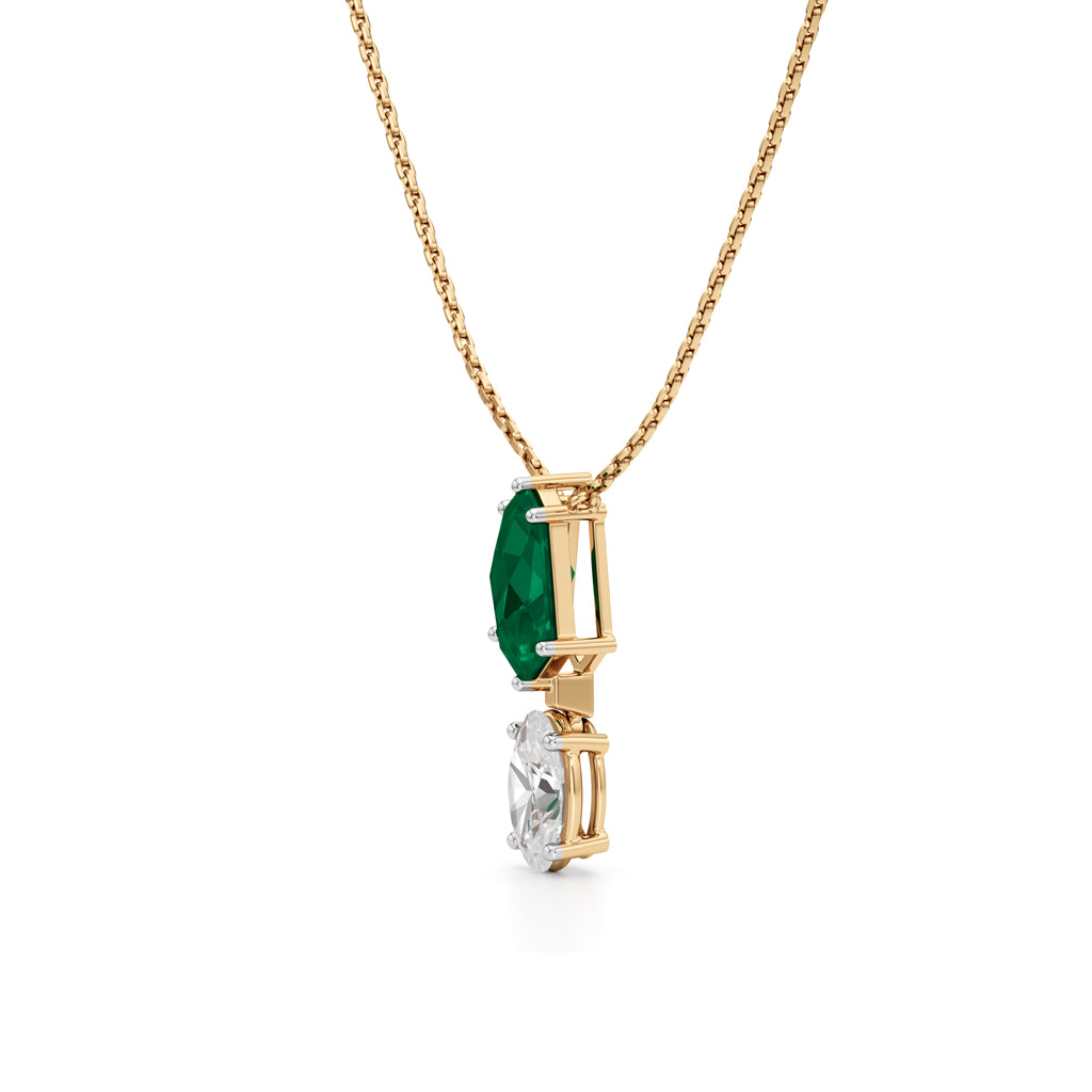 Esmeria Emerald & Oval Diamond Drop Pendant Necklace