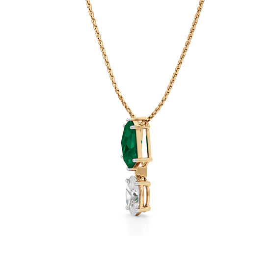 Esmeria Emerald & Oval Diamond Drop Pendant Necklace