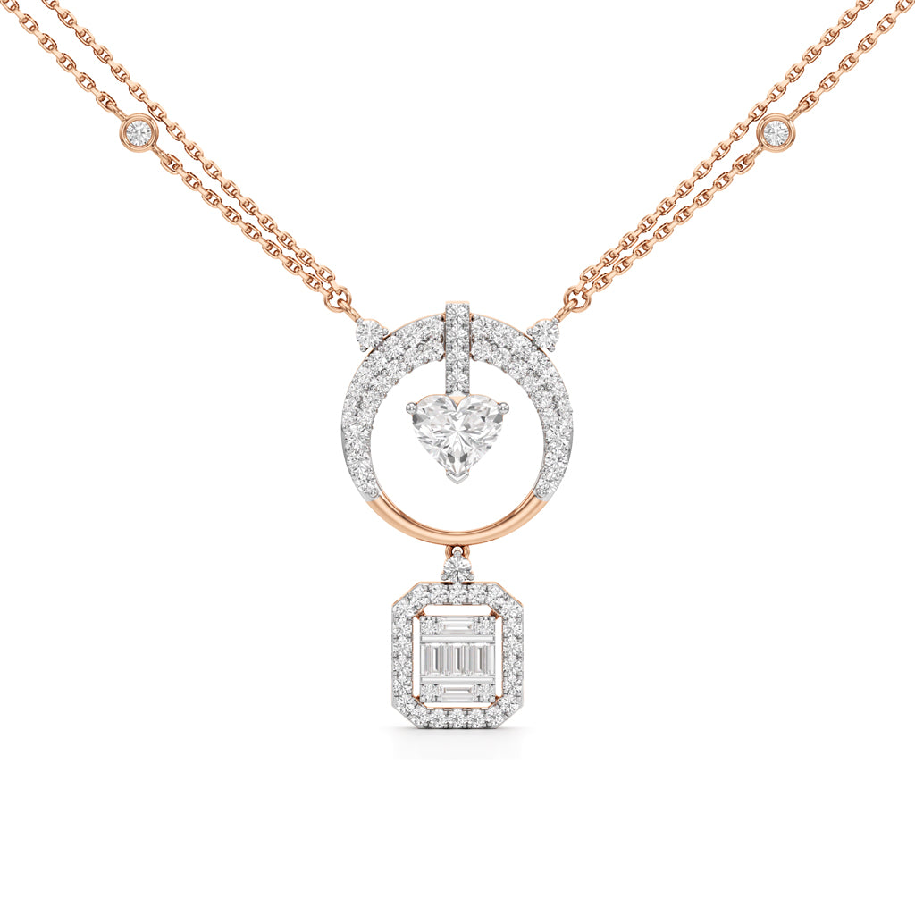 Luminara Heart & Baguette Drop Pendant Necklace