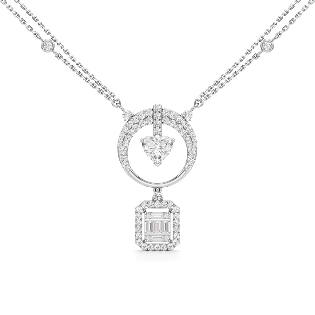 Luminara Heart & Baguette Drop Pendant Necklace
