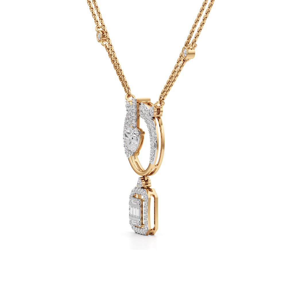 Luminara Heart & Baguette Drop Pendant Necklace