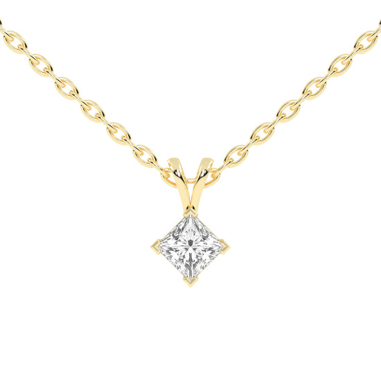 Classic Princess-Cut 925 Silver 18k Gold Plated Solitaire Pendant Necklace