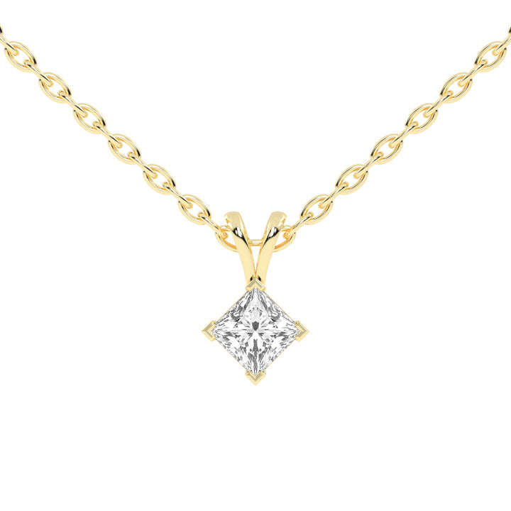 Classic Princess-Cut 925 Silver 18k Gold Plated Solitaire Pendant Necklace