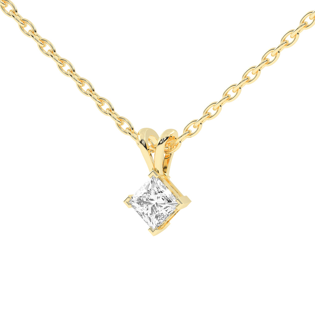Classic Princess-Cut 925 Silver 18k Gold Plated Solitaire Pendant Necklace