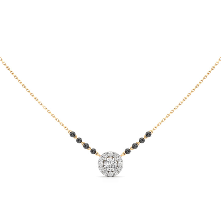 Classic Halo Solitaire 925 Silver 18k Gold Plated Mangalsutra Necklace