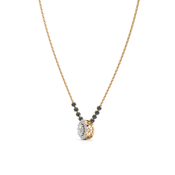 Classic Halo Solitaire 925 Silver 18k Gold Plated Mangalsutra Necklace