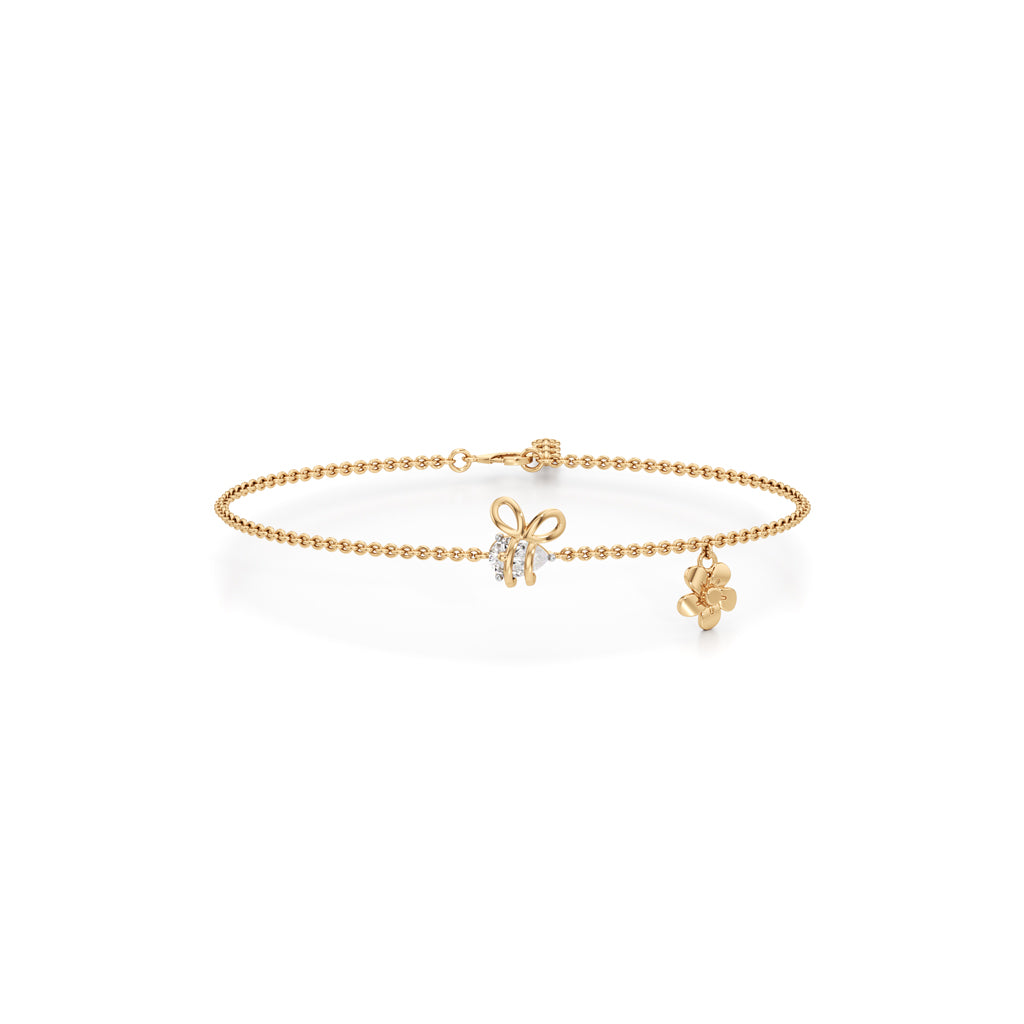 Elegant Silver Vermil Bow  Flower Bracelet  65 Inch Delicate Chain