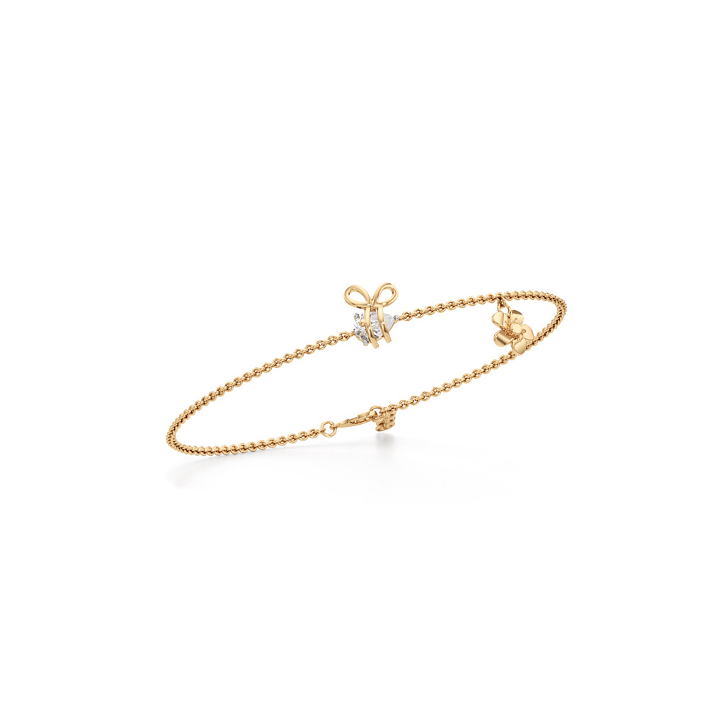Elegant Silver Vermil Bow  Flower Bracelet  65 Inch Delicate Chain